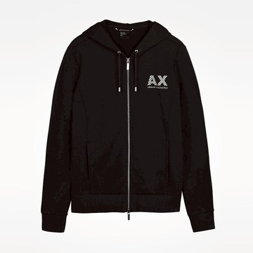 美國百分百【Armani Exchange】外套 AX 連帽 棉質夾克 亞曼尼 上衣 黑色 S號 I521
