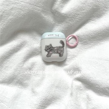 SHERRY*ins可愛藍蓋白底小貓咪適用于airpods1/2保護套airpodspro保護殼蘋果AirPods4耳機殼新3代藍牙少女心