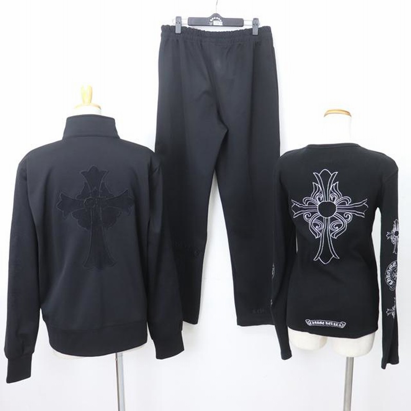 e18573 即決 本物 CHROME HEARTS クロムハーツ クロス ダガー セットアップ 3点 セット ジャージ トップス ブラック メンズ  サイズ L | LINEブランドカタログ