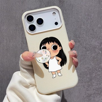 吹泡泡小玉 iPhone17手機殼 蘋果16plus大孔皮紋 15pro軟殼 14 13 12 11 日常防撞防摔手機殼