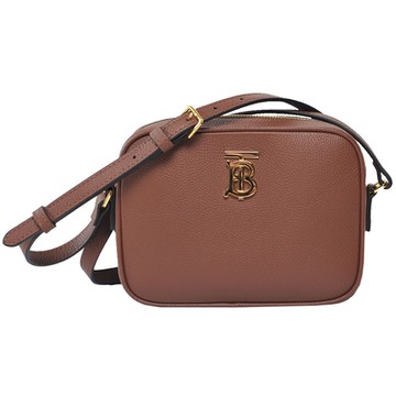 BURBERRY 巴寶莉  義大利製金色TB專屬LOGO圖騰斜背相機包(棕褐色/80751831)
