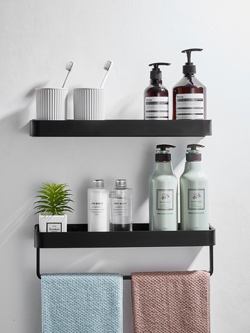 輕奢毛巾桿免打孔毛巾架衛生間置物架壁掛太空鋁浴室架子墻上收納