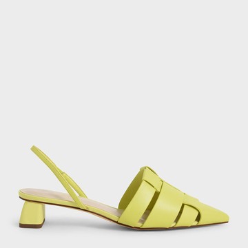 編織尖頭低跟涼鞋