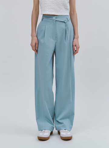 唯美湖水藍輕挺綁帶寬褲