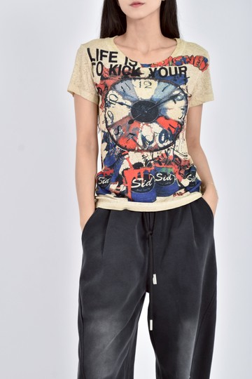 (S) ms jei s印花黃色短袖上衣