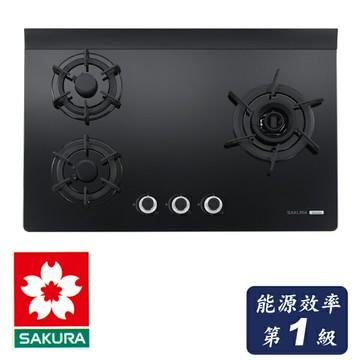 櫻花一級能效檯面式雙炫火三口玻璃瓦斯爐右一左二(黑玻)/G2932A/天然