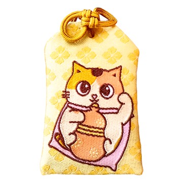 黃阿瑪的後宮生活 後宮招福貓御守 (尺寸：6.5 x 4cm 繩子約25cm 聚酯纖維 台灣製) 可掛於包包隨身攜帶  智勇雙全小花 黃色