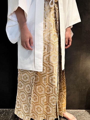 日本傳統袴- 金色白紋男士傳統和服行燈袴/日本武士袴/ 男士和