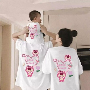7426 名忠實客💴親子裝t恤夏季新款一家三四口純棉男女童短袖洋氣炸街出遊全家裝QVLC