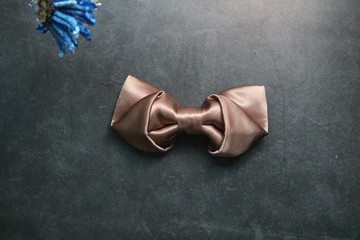 香槟金真丝八字结领结婚礼主持人蝴蝶结