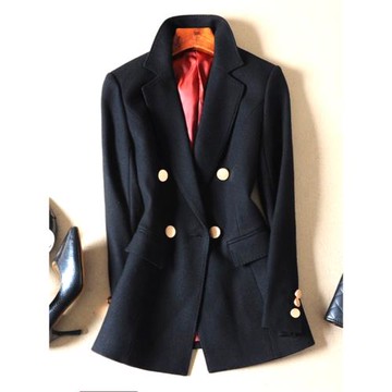 2024秋冬季重磅紋理霧面金屬扣小西裝女羊毛呢料顯瘦百搭西服外套