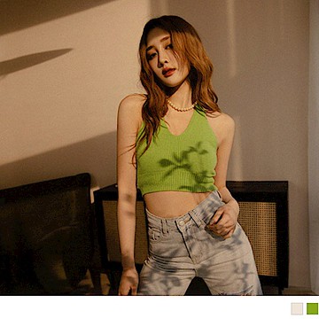 OB嚴選-性感削肩美背短版針織背心