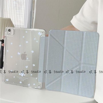藍色格子適用iPad保護殼2025年Pro11防彎Air7/6筆槽10代10.9寸9代10.2寸Y型折疊9.7/10.5防摔平板套mini7硬殼