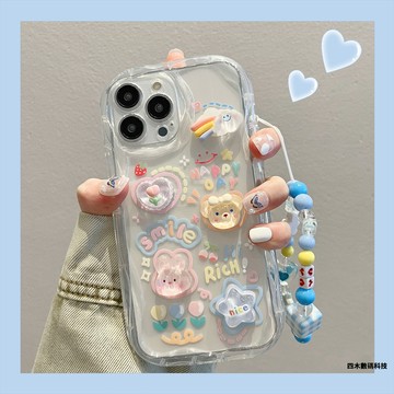 立體 雲朵公仔 貼件 趣味創意透明 防摔手機殼膠適用蘋果iPhone 15 14 13 12 11 Pro Max保護殼