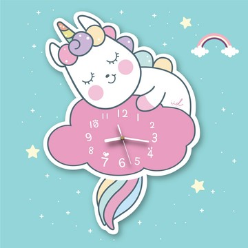 IfIDo | 彩虹獨角獸Bonnie搖擺時鐘 兒童房裝飾 掛鐘 靜音時鐘