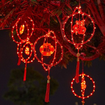 中式櫥窗裝飾燈復古戶外掛掛燈國潮圓環掛燈新春節福字led燈 雙11全館免運