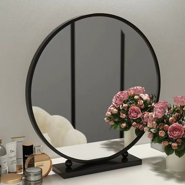 免運  桌上型台式化妝鏡 簡約臺式化妝鏡圓形桌面梳妝鏡臥室學生宿舍鐵藝大鏡子梳妝臺鏡子