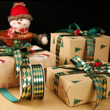 2027🎅🎁 2.5菱形聖誕燙金裝飾絲帶緞帶手工吧唧髮飾禮盒材料禮品鮮花飾品