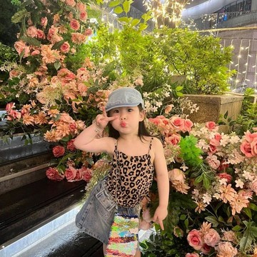 Mini baby🌷女童海邊度假風豹紋吊帶背心夏季無袖外穿短款漏背上衣抹胸打底