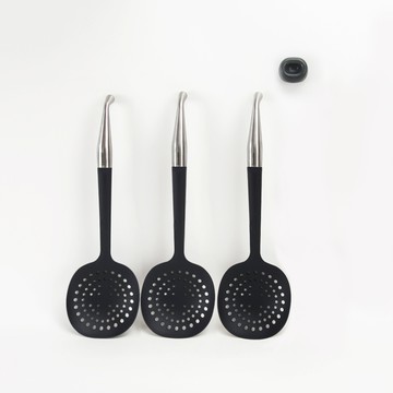 Bewater 不銹鋼式把手漏勺(附可吊掛貼吸盤)黑色