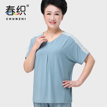 春織媽媽夏季莫代爾寬松純色薄款冰絲短袖打底衫中老年人涼感t恤