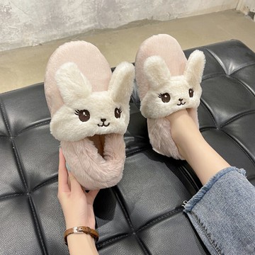 網紅可愛兔子包跟毛毛拖鞋女外穿秋冬新款室內居家保暖包頭棉拖鞋