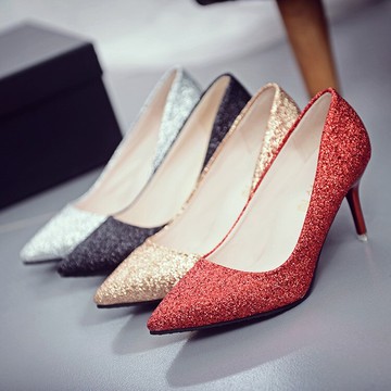 紅色金色婚鞋高跟鞋伴娘鞋亮片淺色婚紗照單鞋女中跟細跟禮服宴會