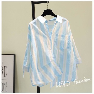 條紋襯衫女設計感小眾新款年外穿百搭上衣復古港味襯衣防曬衣