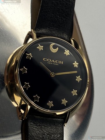[星晴錶業]COACH手錶,36mm,CH00006黑色錶面金色錶殼深黑色真皮皮革錶帶款