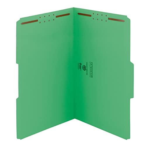 Folders, Two Fasteners, Cut Assorted Top Tab, Legal, Green, 50 Box (並行輸