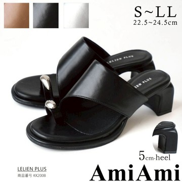 【AmiAmi】日本女鞋品牌 時髦出眾 穩定坡跟 金屬指環穆勒涼鞋5公分方跟 日系時尚特殊跟 腳背包覆 KK2008日貨