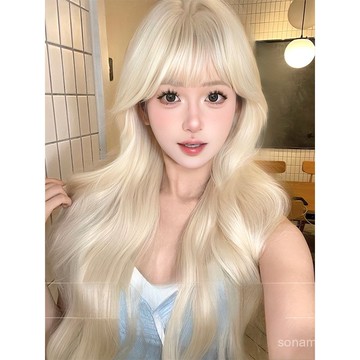 髮飾館🥇假髮女長髮全頭套式羊毛捲假髮淺金米白色大波浪長捲髮自然 逼真 造型裝扮 修飾臉型 新款 增加髮量