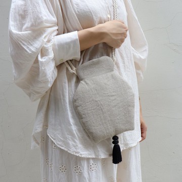 步野  花瓶胖胖窄口側背袋  亞麻X黑流蘇