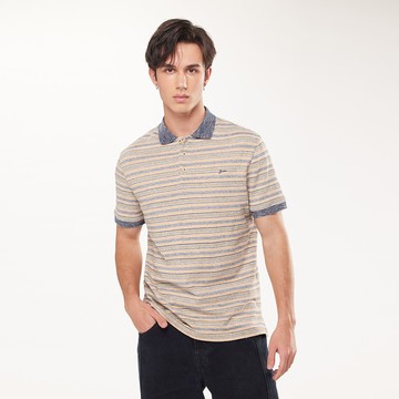 e.有機草木染棉麻橫紋男POLO衫