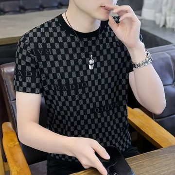 【夏季】100公斤大码新款冰丝男士时尚半袖休闲短袖T恤夏季潮流男装体恤圆领上衣1/2件