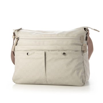 LA BAGAGERIE 字母印雙口袋方形斜背包(中/象牙)