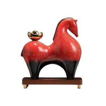 摩達客◉開運招財◉紅黑漸層唐馬元寶馬上發財擺飾_客廳玄關臥室好風水好運勢