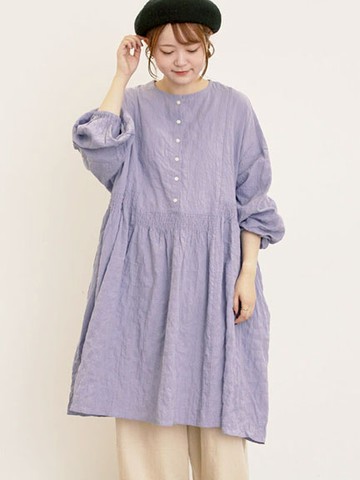 抓皺感腰線設計半排釦無領長版襯衫(0F001236610) - Samansa Mos2