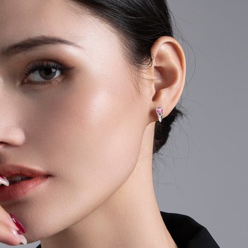 粉紅藍寶石水滴耳環-簡約梨形14k白金耳釘-疊戴穿孔耳環-生日石