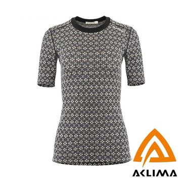 【ACLIMA 挪威】女羊毛緹花短袖圓領上衣『黑』108470 戶外 露營 登山 健行 休閒 時尚 短袖 上衣