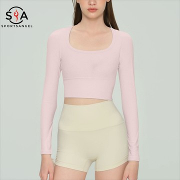 【Sportsangel】(固定襯墊)運動上衣修身親膚透氣打底運動上衣適合日常穿著爬山慢跑普拉提運動長袖