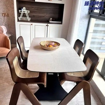 【輕奢復古】實木餐椅 藤編餐椅 北歐風餐椅 法式餐椅 創意靠背椅 設計師款 中古風 臥室書房咖啡廳 多場景適用