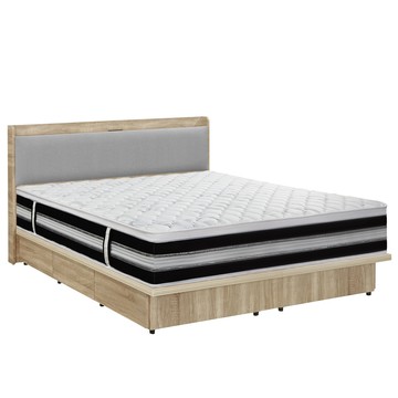 IHouse-沐森 房間3件組(插座床頭+收納抽屜底+床墊)雙人5尺古橡