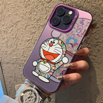 太陽花機器貓 適用iPhone16Promax手機殼 蘋果15 Pro 14 13 12 11 16E 彩銀硬殼 全包