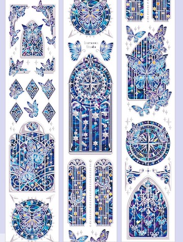 夜下藍汐羽蝶 PET 紙膠帶 貝殼光