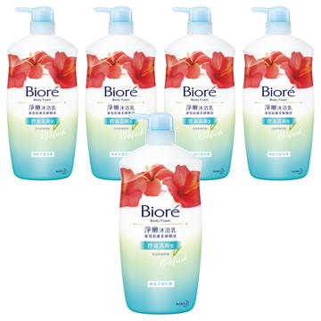 Biore 蜜妮 淨嫩沐浴乳 控油清爽型 熱情木槿花香  1kg  5瓶