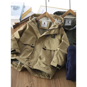 男童加絨沖鋒衣2025新款中大童休閑連帽外套兒童拉鏈防風衣秋冬款