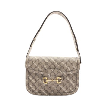 GUCCI 古馳 x Balenciaga 灰褐色 GG Supreme 帆布 Horsebit 1955 肩背包 602204 【二手名牌BRAND OFF】
