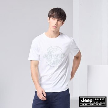 JEEP  男裝 美式地球儀印花短袖T恤-白色