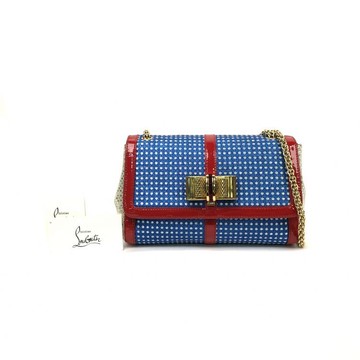 christian louboutin藍色撞色拼接水鑽鍊條包